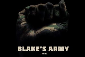 Bone marrow failure syndrome support. Logo for Blake's Army showing a fist painted in camouflage pattern on dark background with the words Blake's Army underneath. Blake's Army is a charity for bone marrow failure
