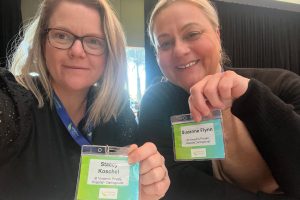 Lymphoma Awareness Day: Suzie Flynn and Stacey Koschel from St Vincent's Hospital in Sydney attending the Lymphoma Australia Conference in Brisbane, 2023.
