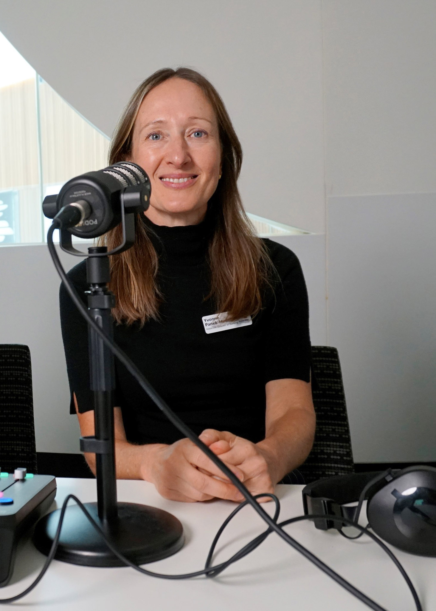 Yvonne Panek-Hudson pictured recording an episode of The Straight & Marrow podcast