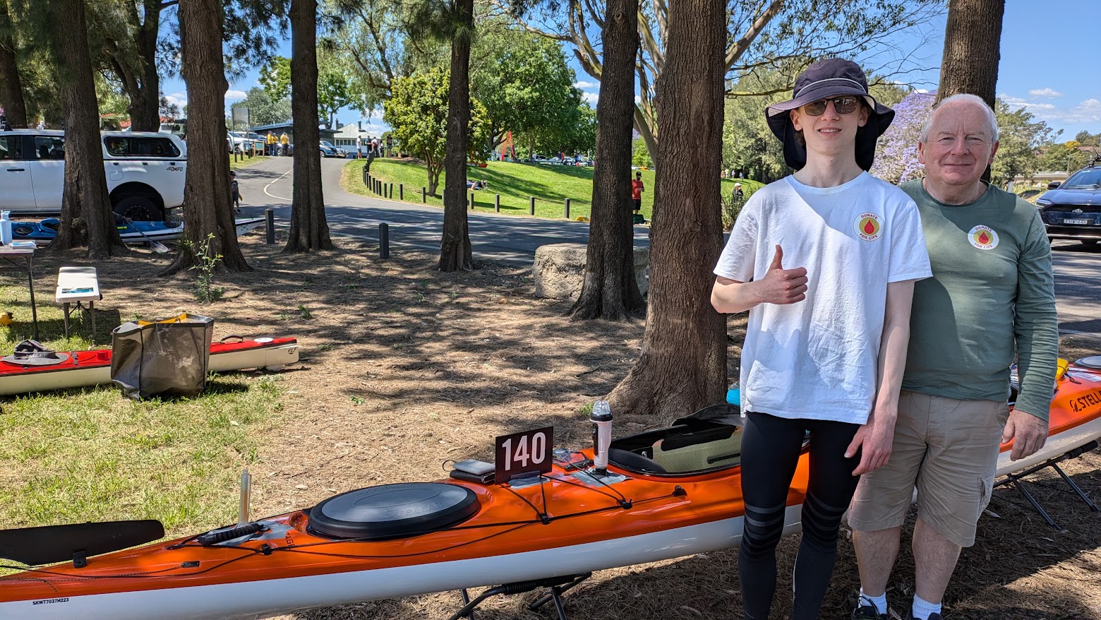 AML and bone marrow transplant survivor Rhys Hibbert with his dad Laurence Hibbert at before their first canoe classic in 2024