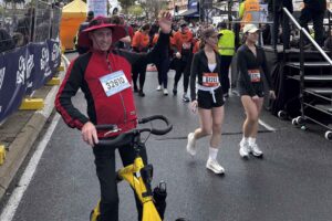 Graham Lewis at the finish line for the City to Bay run 2025