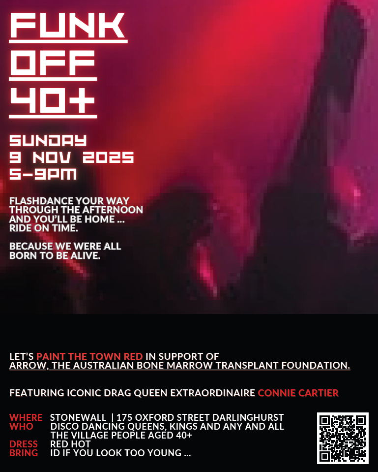 Funk Off 40+ party invitation for 9th November 2025