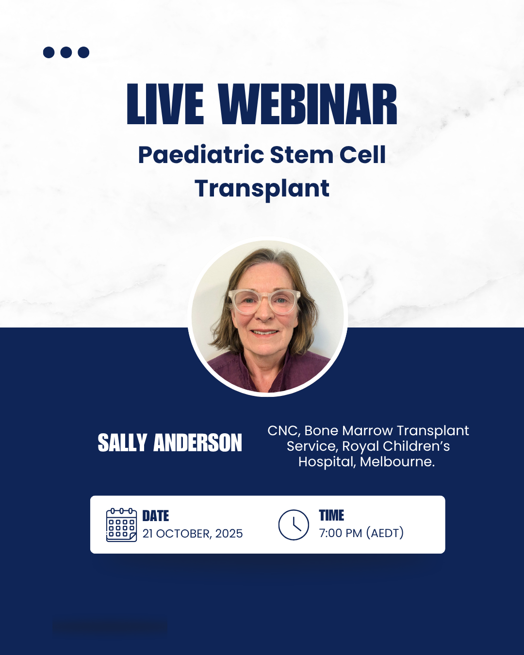 Graphic serving as a promotion for Arrow's webinar all about Paediatric Stem Cell Transplants.